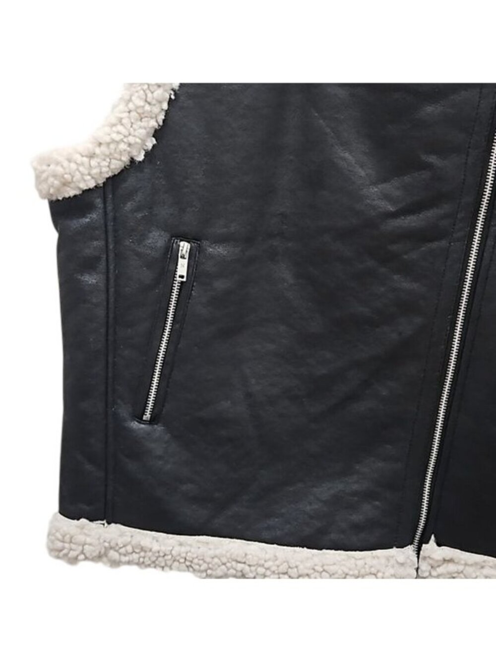 Noisy May Faux Leather Shearling Moto Vest Large New Women's Layering Outdoor - Picture 3 of 12